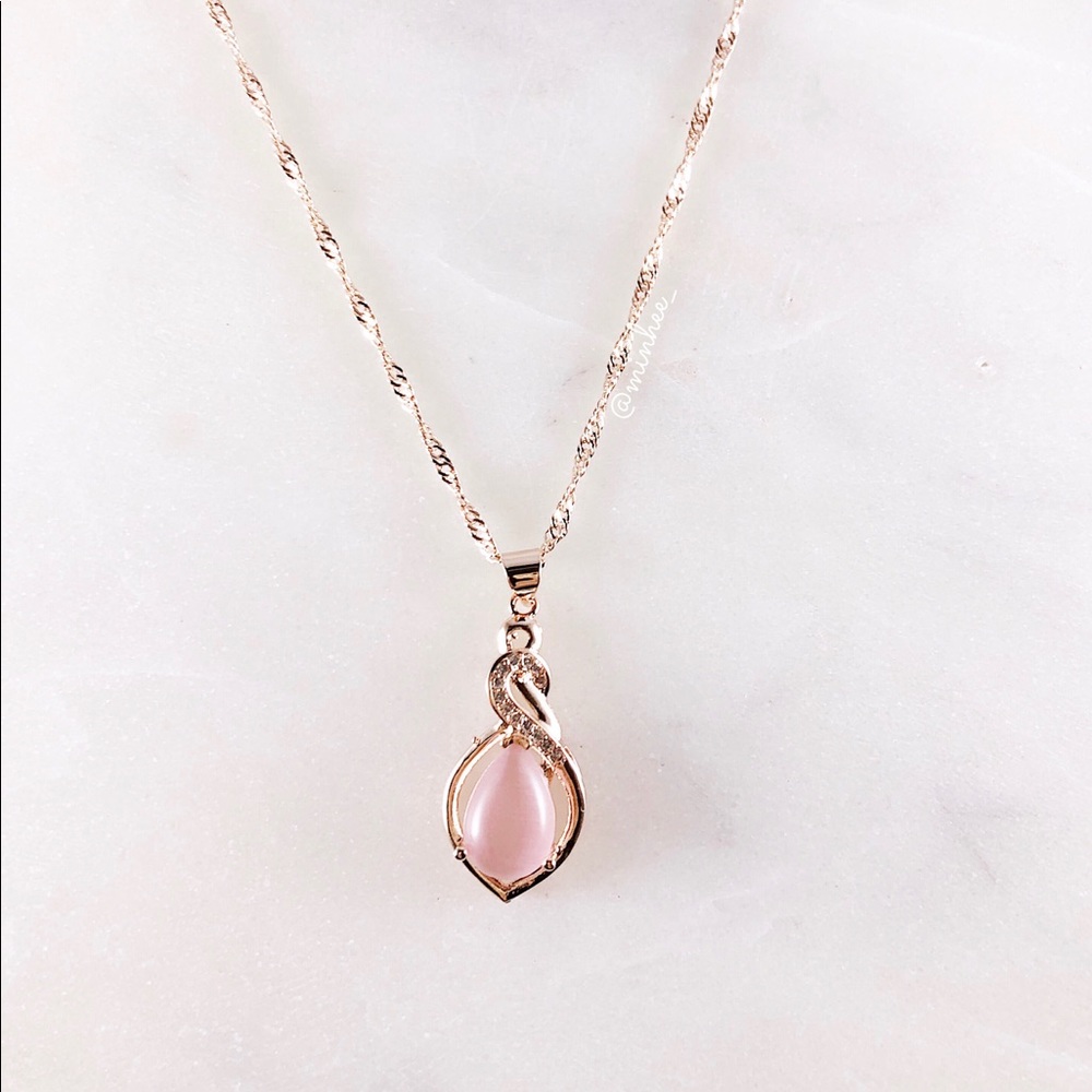 CZ Rose Quartz Love Stone Necklace